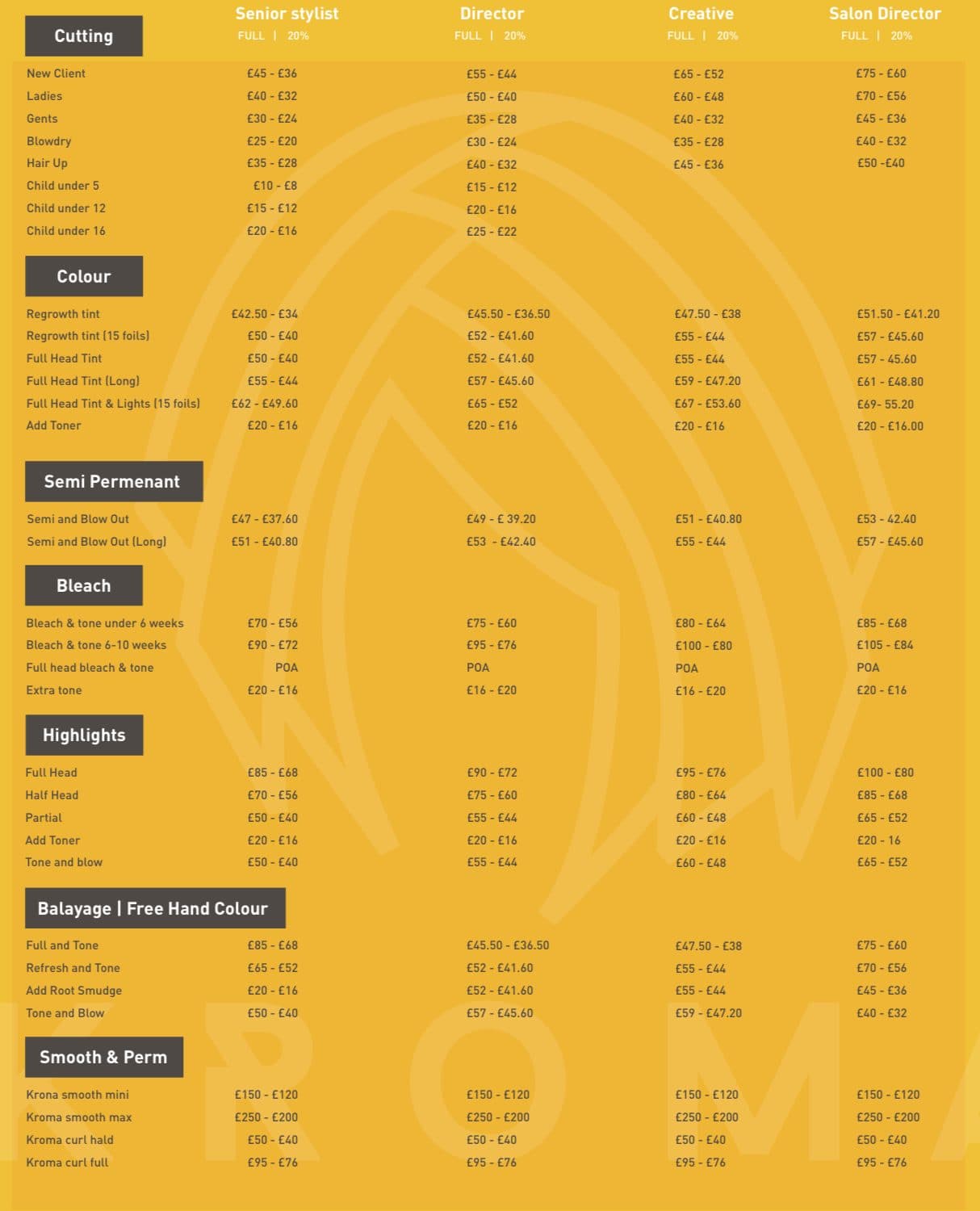 Salon Price List - Click to view full size